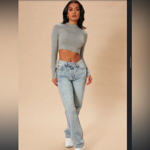 Fashion Nova PLUS SIZE Crossover Straight Leg
Jeans - Light Blue Wash